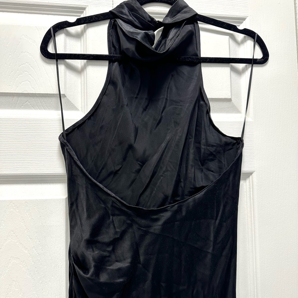 Revolve- Amanda Uprichard Black Satin Halter Maxi Dress with Side Slit - Picture 7 of 9